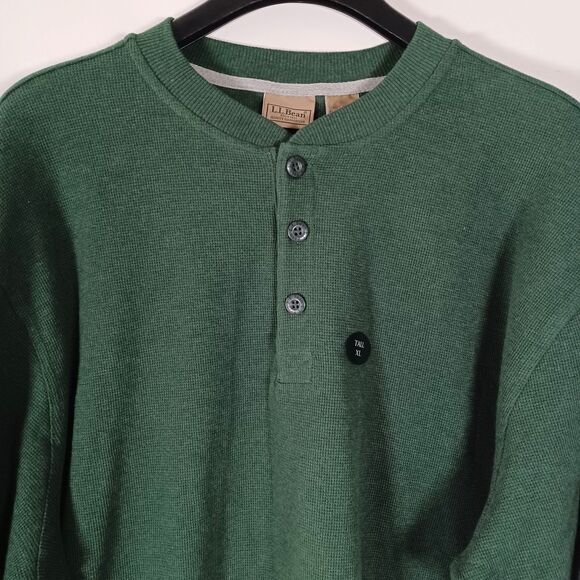 LL Bean Mens Waffle Knit Thermal Henley Size XL Tall Green Layers Outdoor Winter - Picture 3 of 8